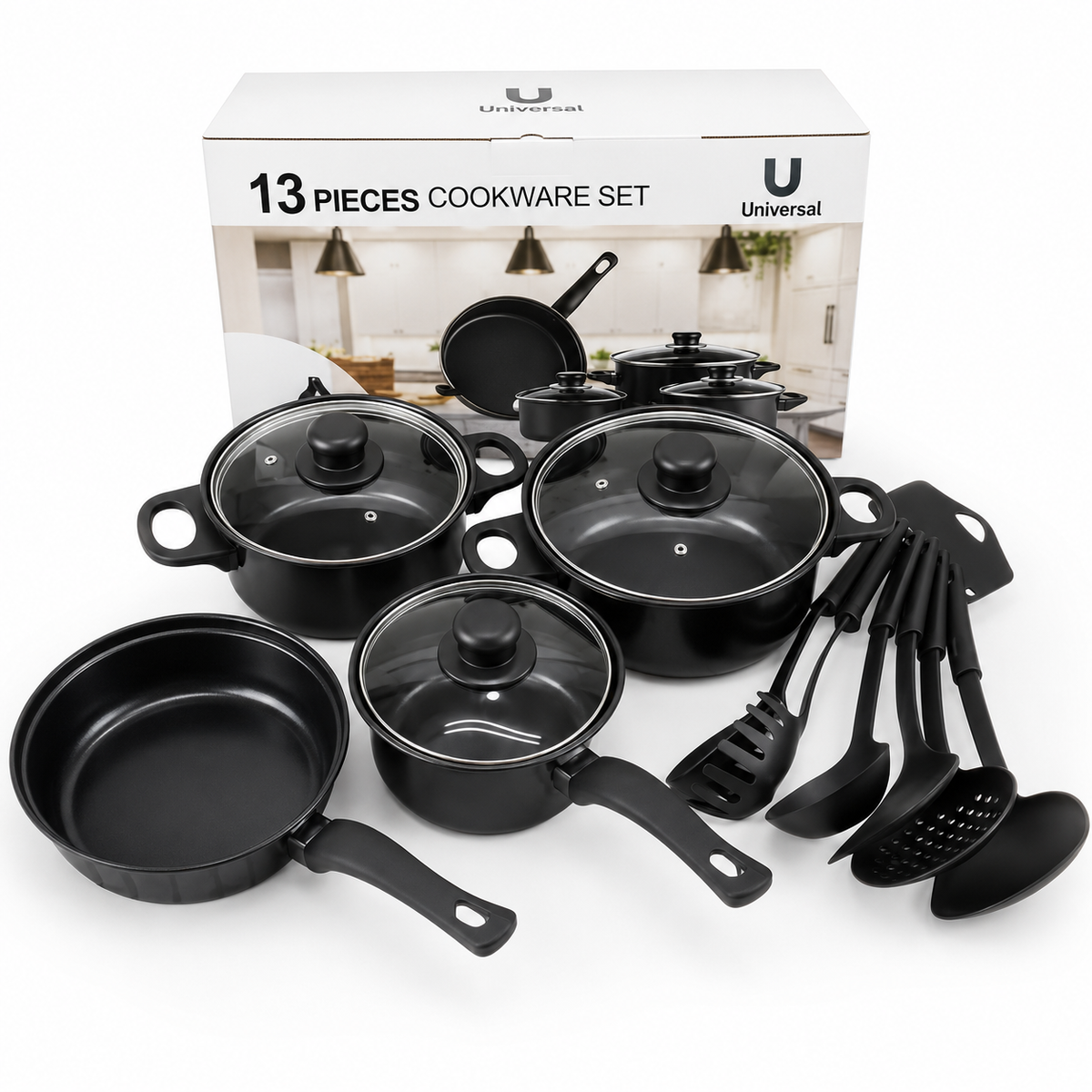 Juego De Ollas Universal 13 Piezas Antiadherente  🍲🍚