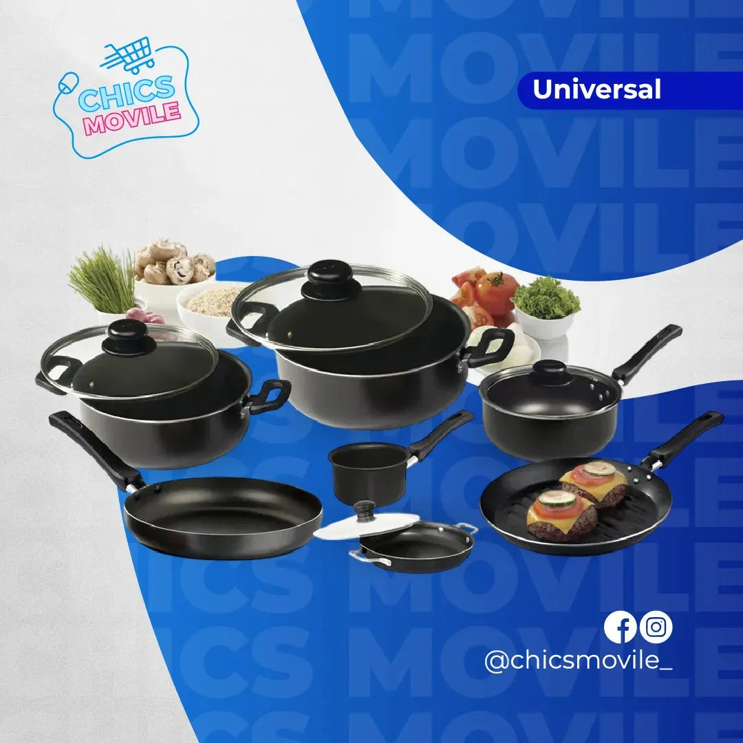 Juego De Ollas Universal 13 Piezas Antiadherente  🍲🍚